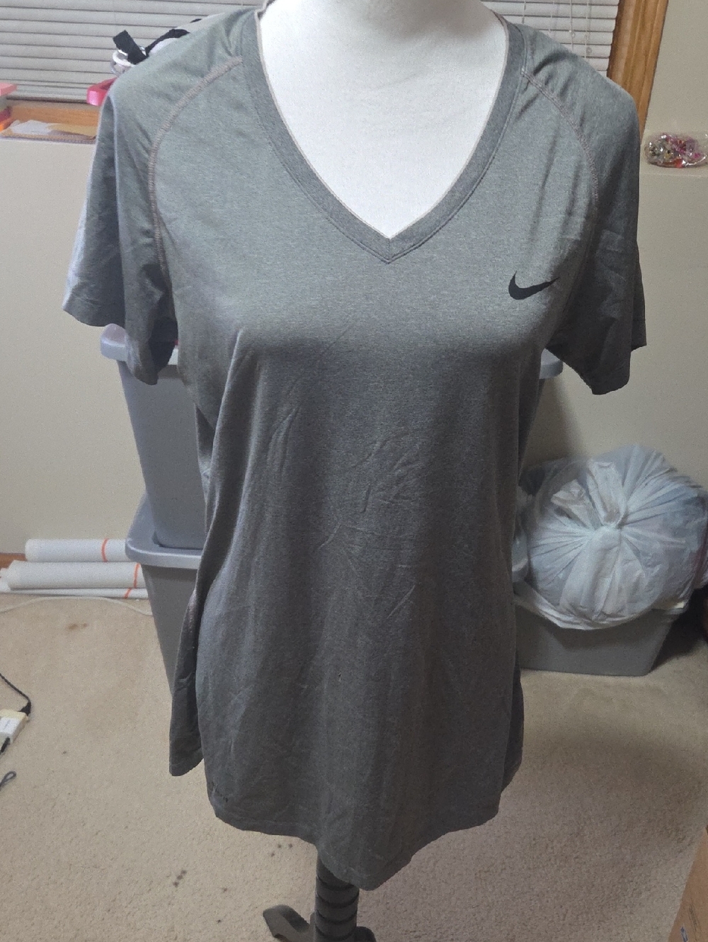 Nike Gray V-Neck Short Sleeve Performance Tee